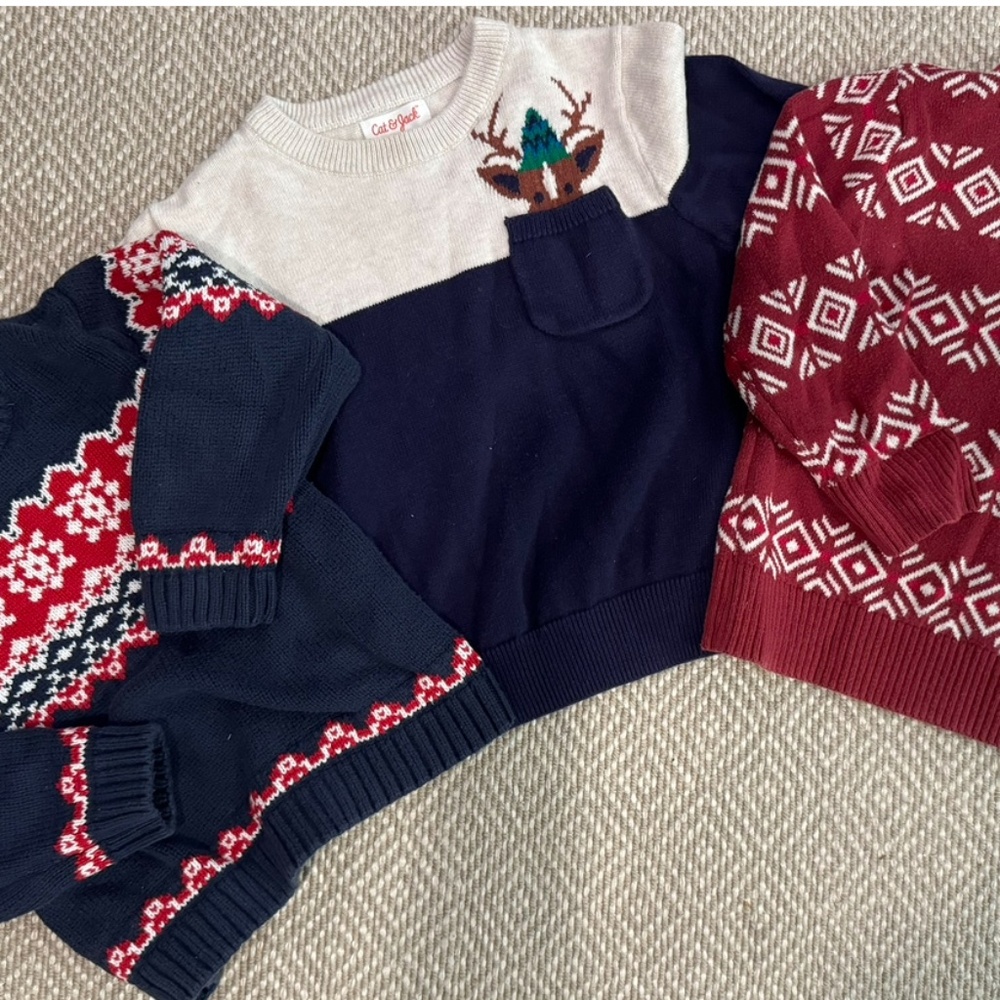 lot of three boys toddler holiday sweaters